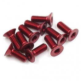 Yeah Racing Tornillos 3x8mm Cabeza Plana de Aluminio 7075 Allen Rojo 