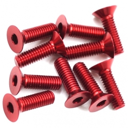Yeah Racing Aluminium 7075 3x10mm Flat Head Screws 10pcs Red