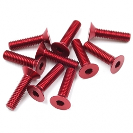 Yeah Racing Tornillos 3x12mm Cabeza Plana de Aluminio 7075 Allen Rojo 